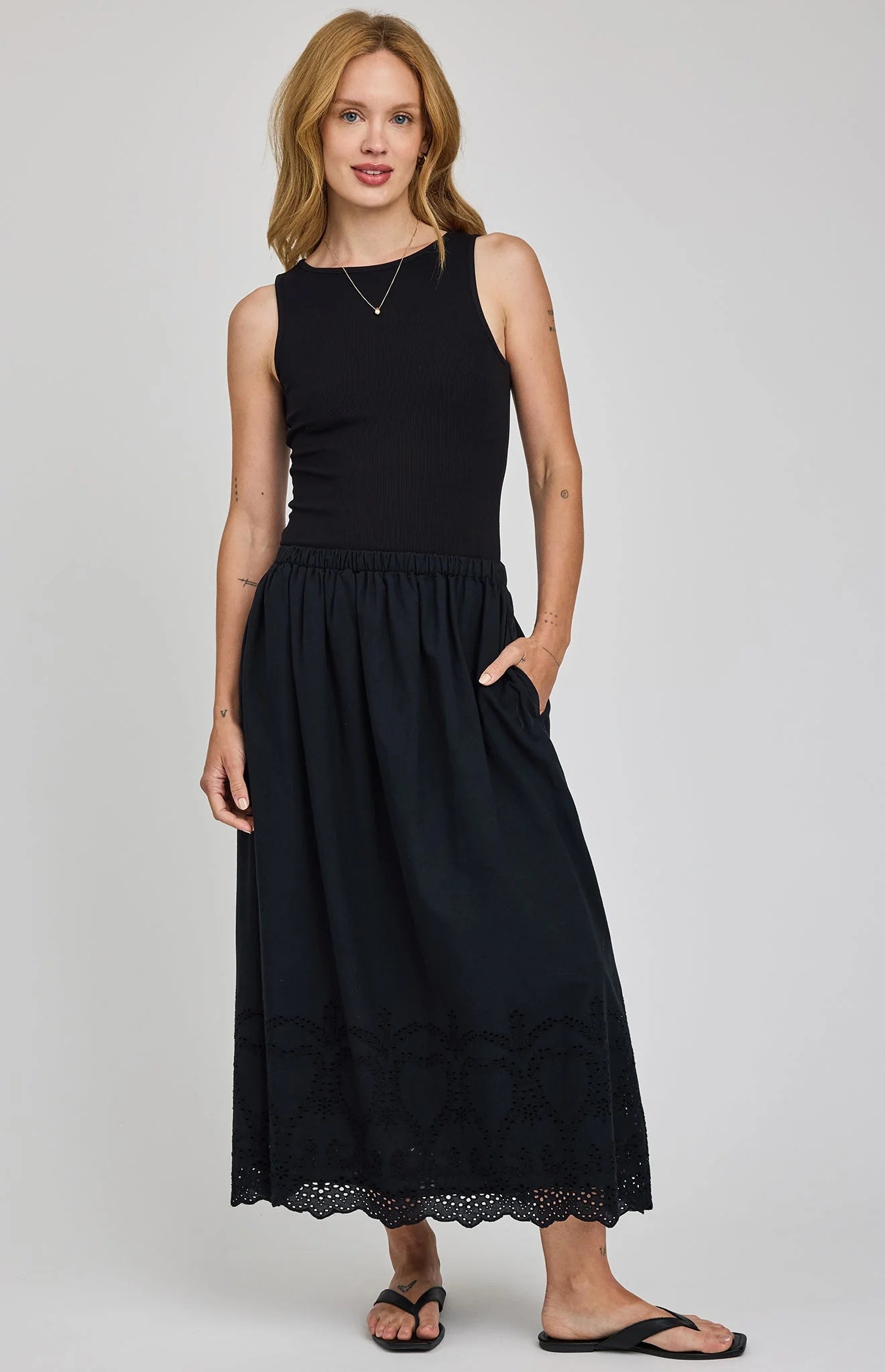 Elodie Eyelet Skirt - Black
