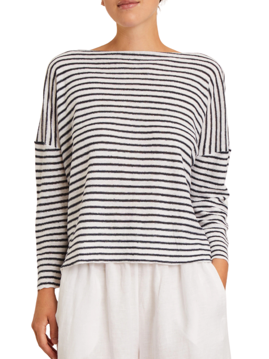 Enora Linen Top - Navy/White Stripe