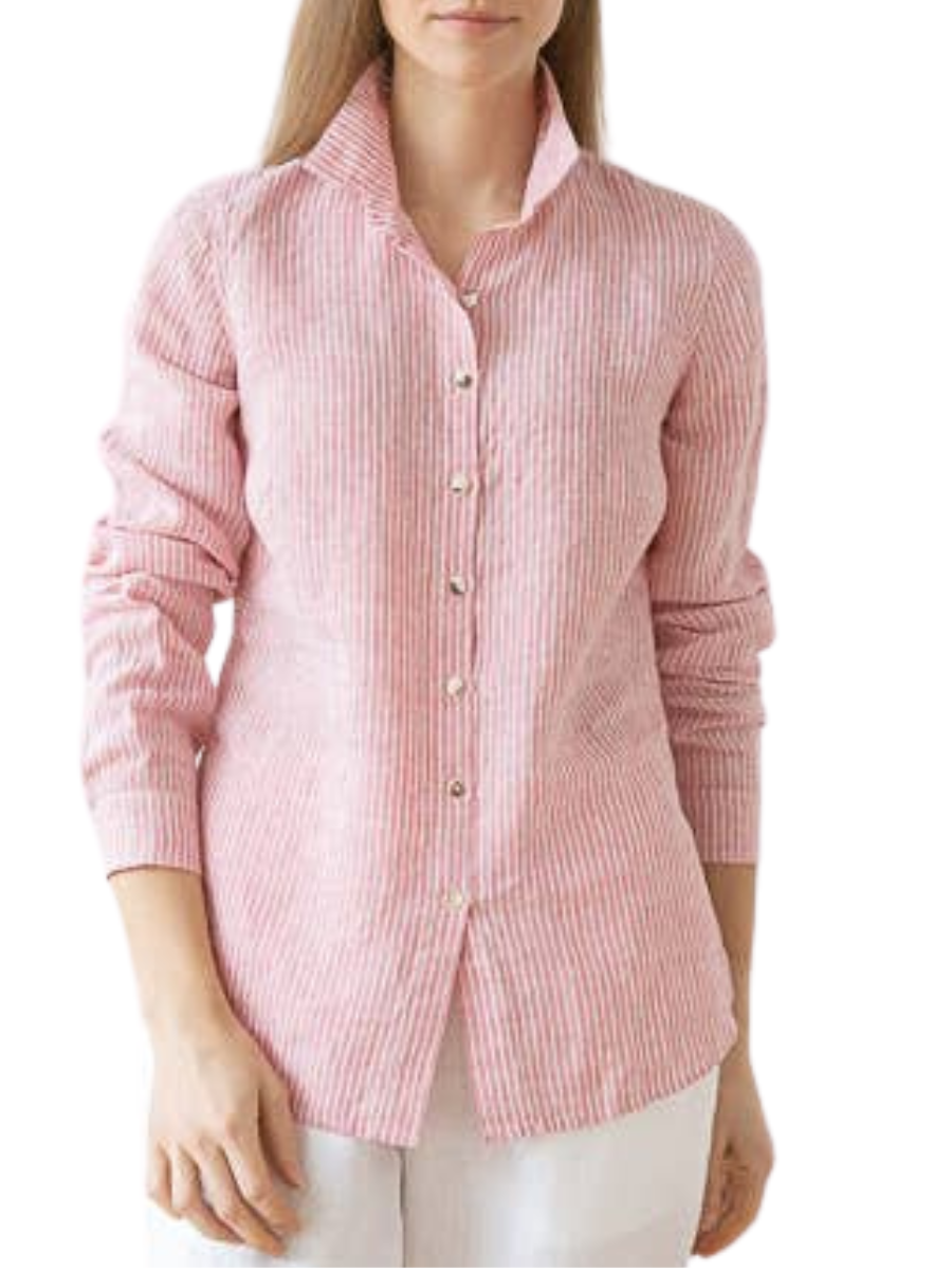 Rosa Linen Button Down Blouse - Pink/Stripe