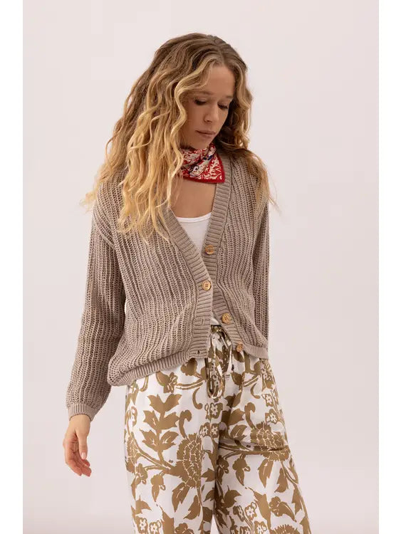 Essential Open Knit Cardigan - Taupe