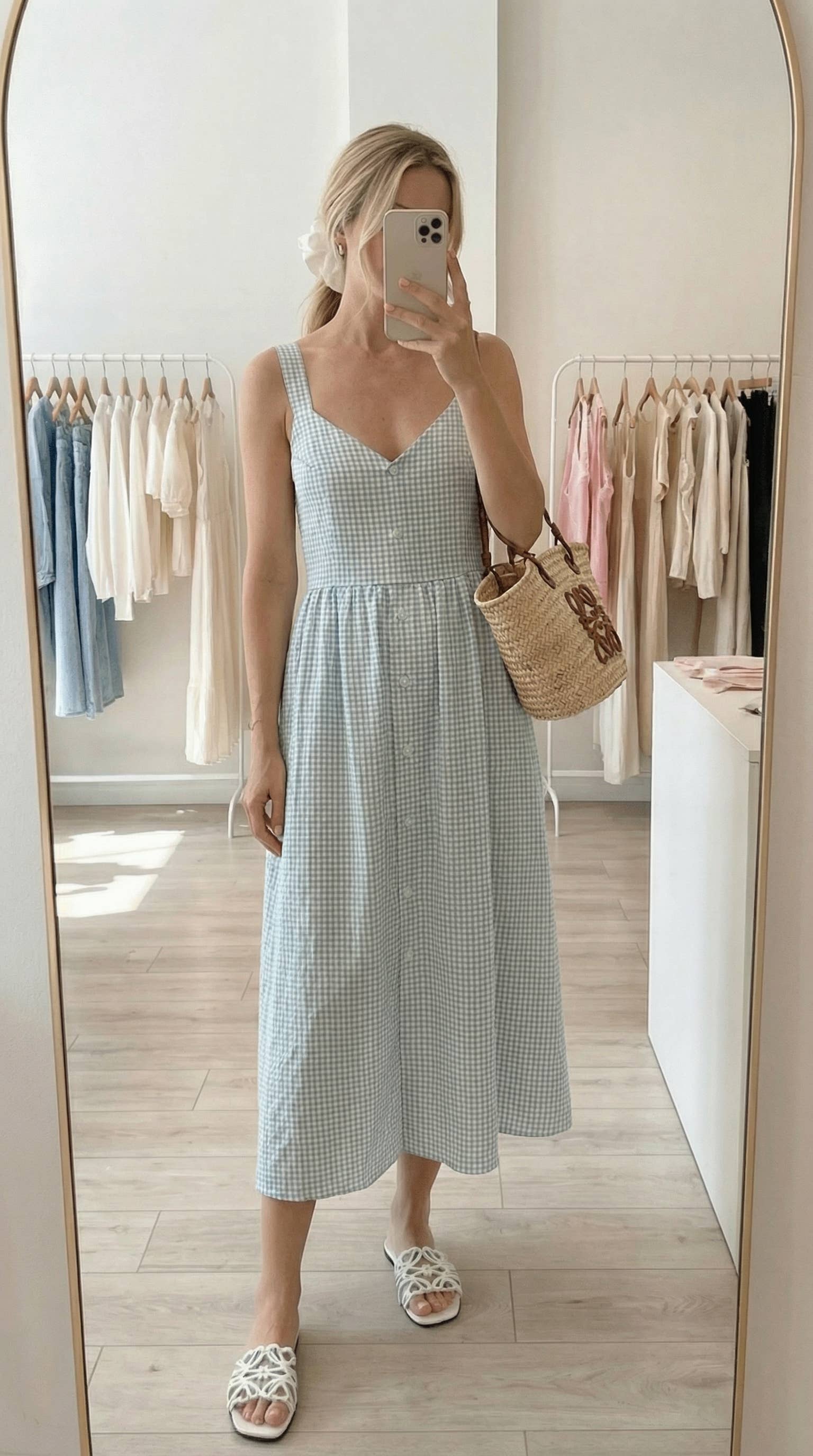 Estelle Button Front Dress - Gingham Blue