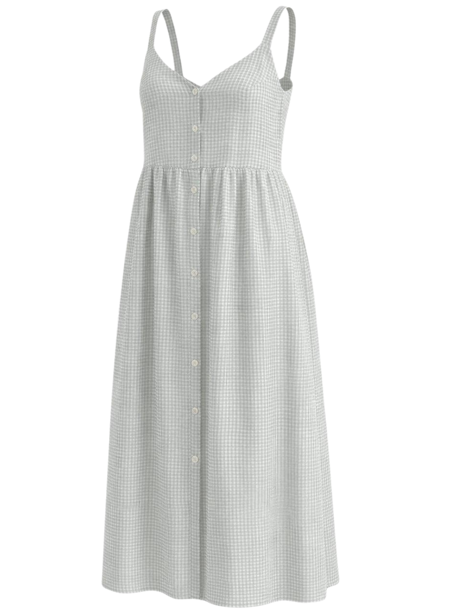 Estelle Button Front Dress - Gingham Blue