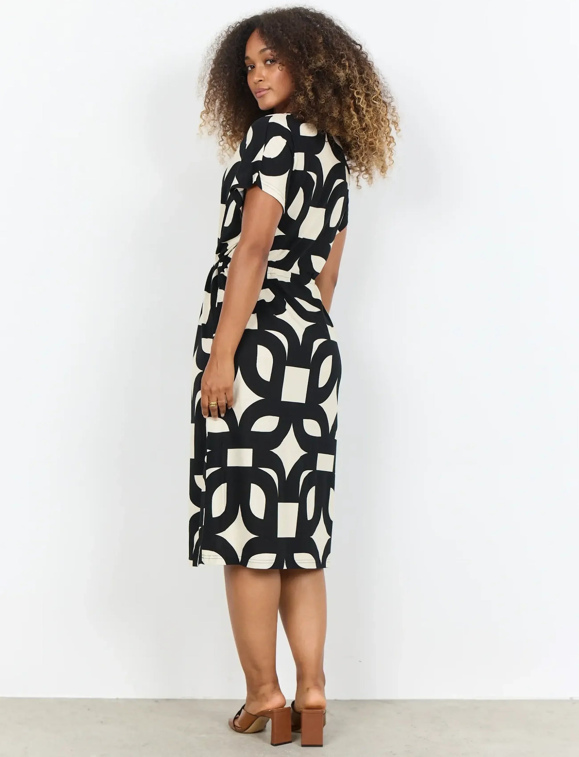 Felicity Viscose Blend Geometric Dress -  Black/Cream