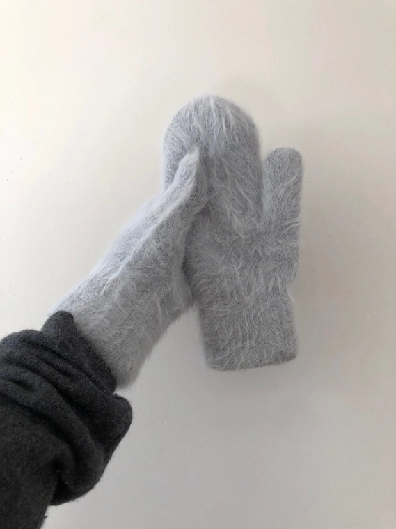 Fluffy Angora Mitten- Dusty Grey