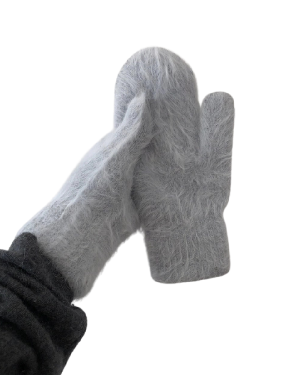 Fluffy Angora Mitten- Dusty Grey