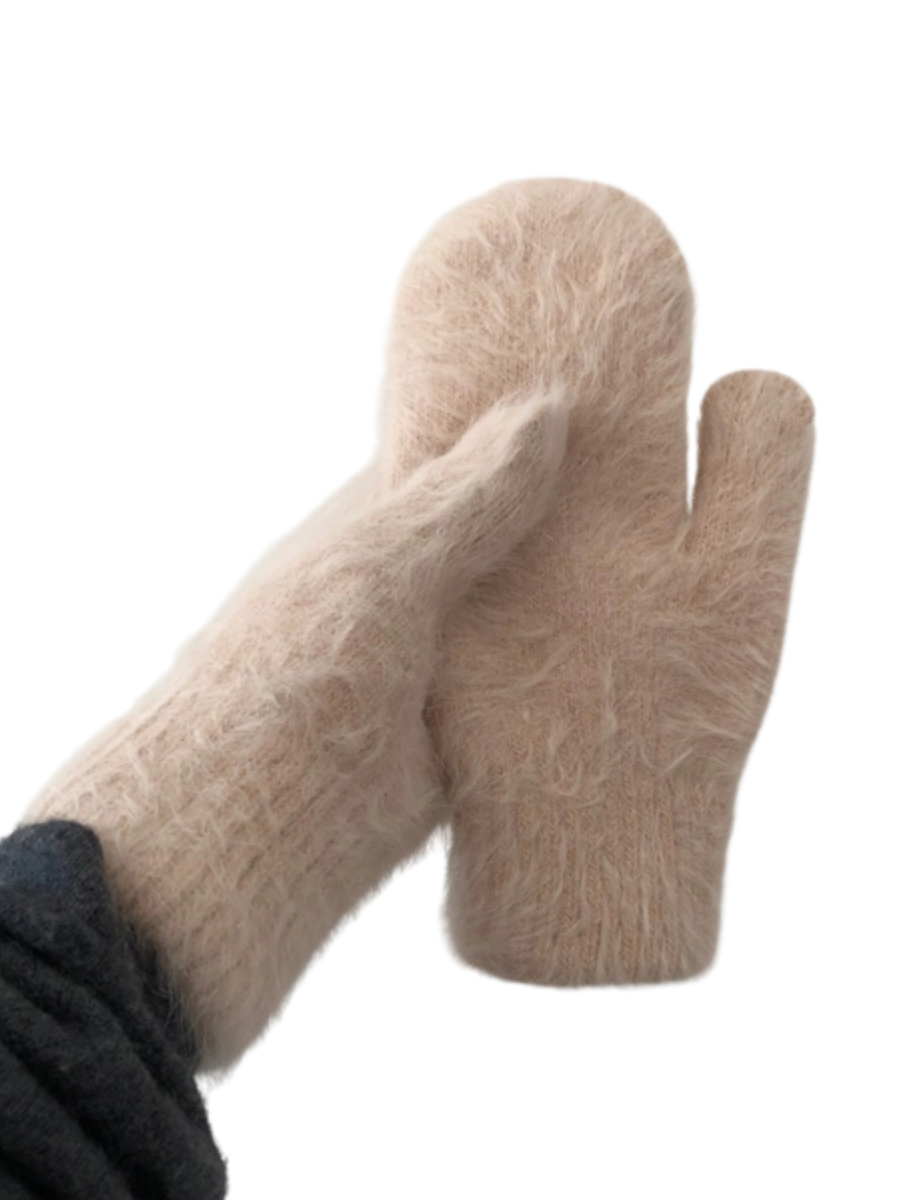 Fluffy Angora Mitten- Neutral Oat