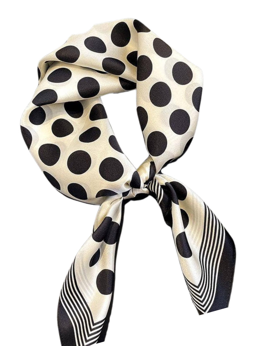 Mulberry Silk Scarf - French inspired Blk/Wht Polka Dot