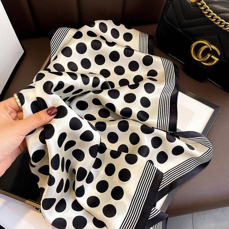 Mulberry Silk Scarf - French inspired Blk/Wht Polka Dot
