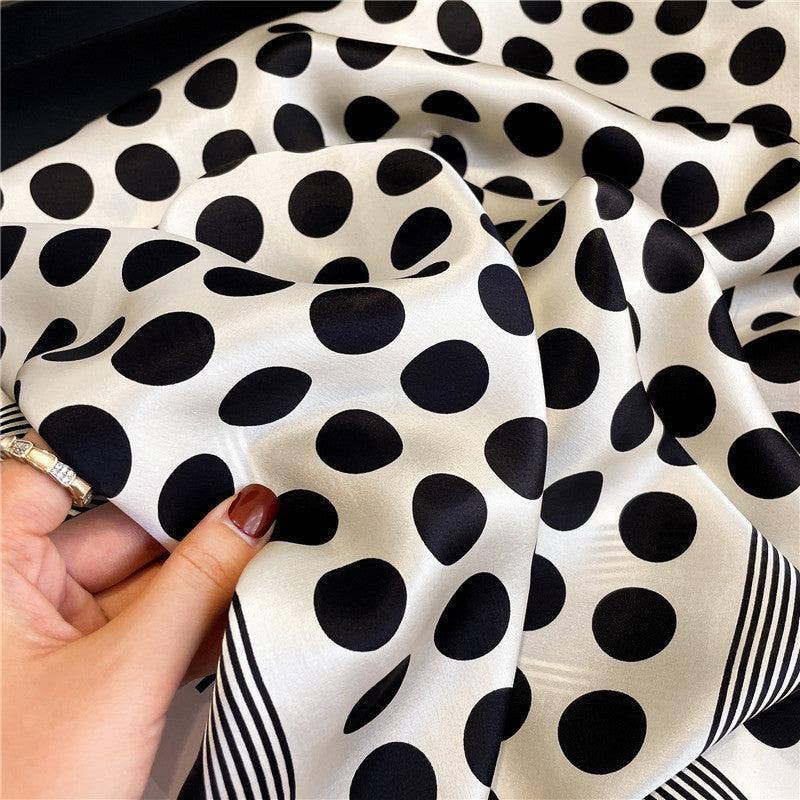 Mulberry Silk Scarf - French inspired Blk/Wht Polka Dot