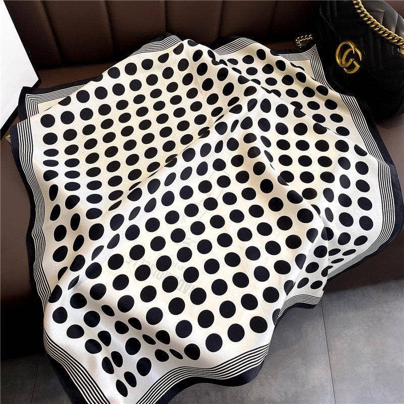 Mulberry Silk Scarf - French inspired Blk/Wht Polka Dot