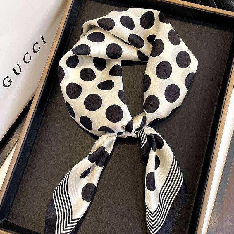 Mulberry Silk Scarf - French inspired Blk/Wht Polka Dot