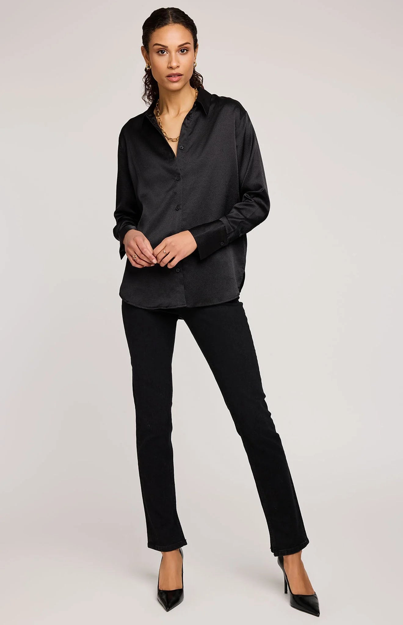 Simone Satin Blouse - Black