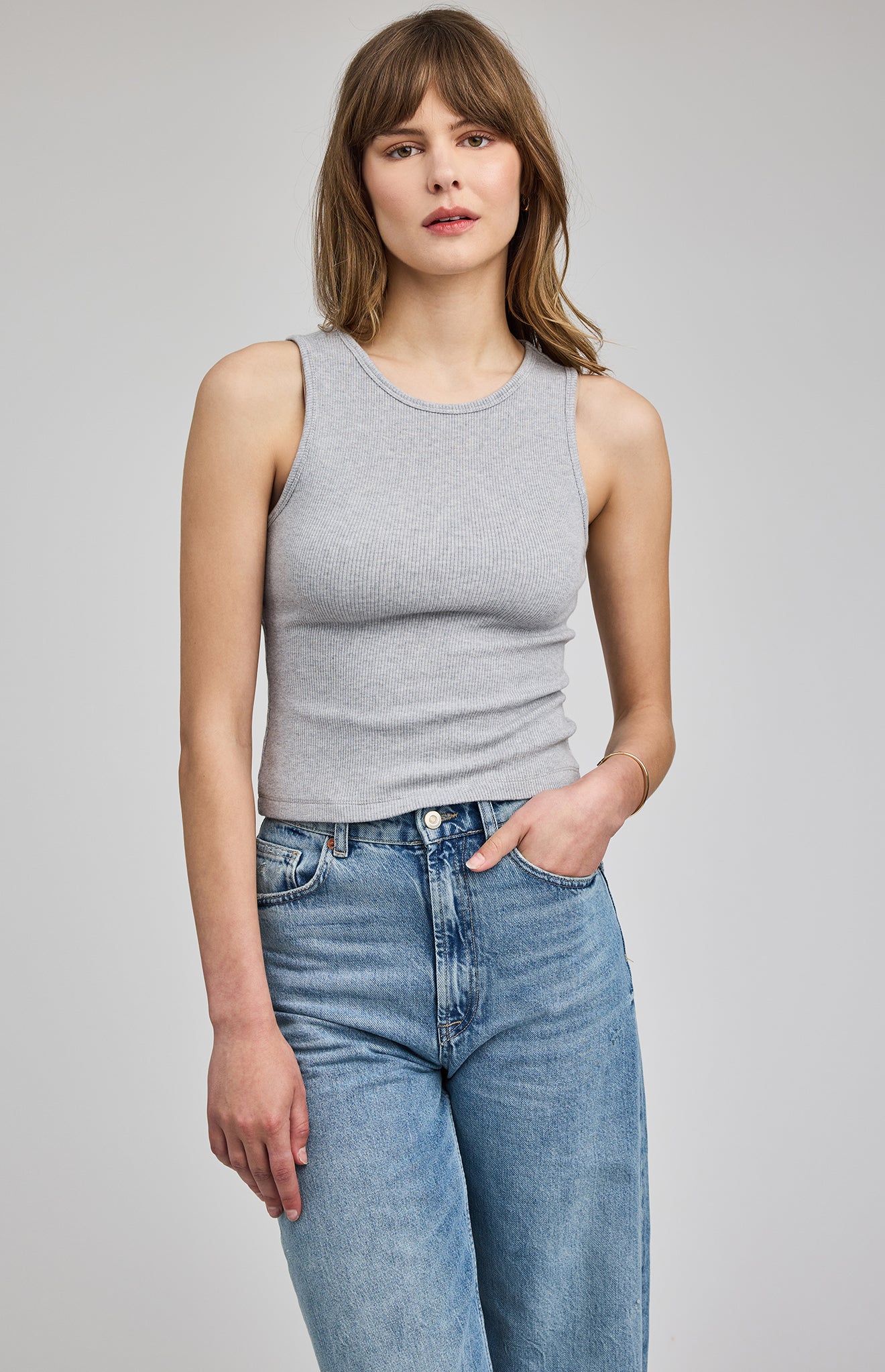 Darla Viscose Blend Ribbed Tank- Grey