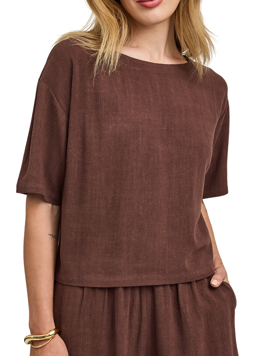 Gemini Linen Blend Top- Espresso