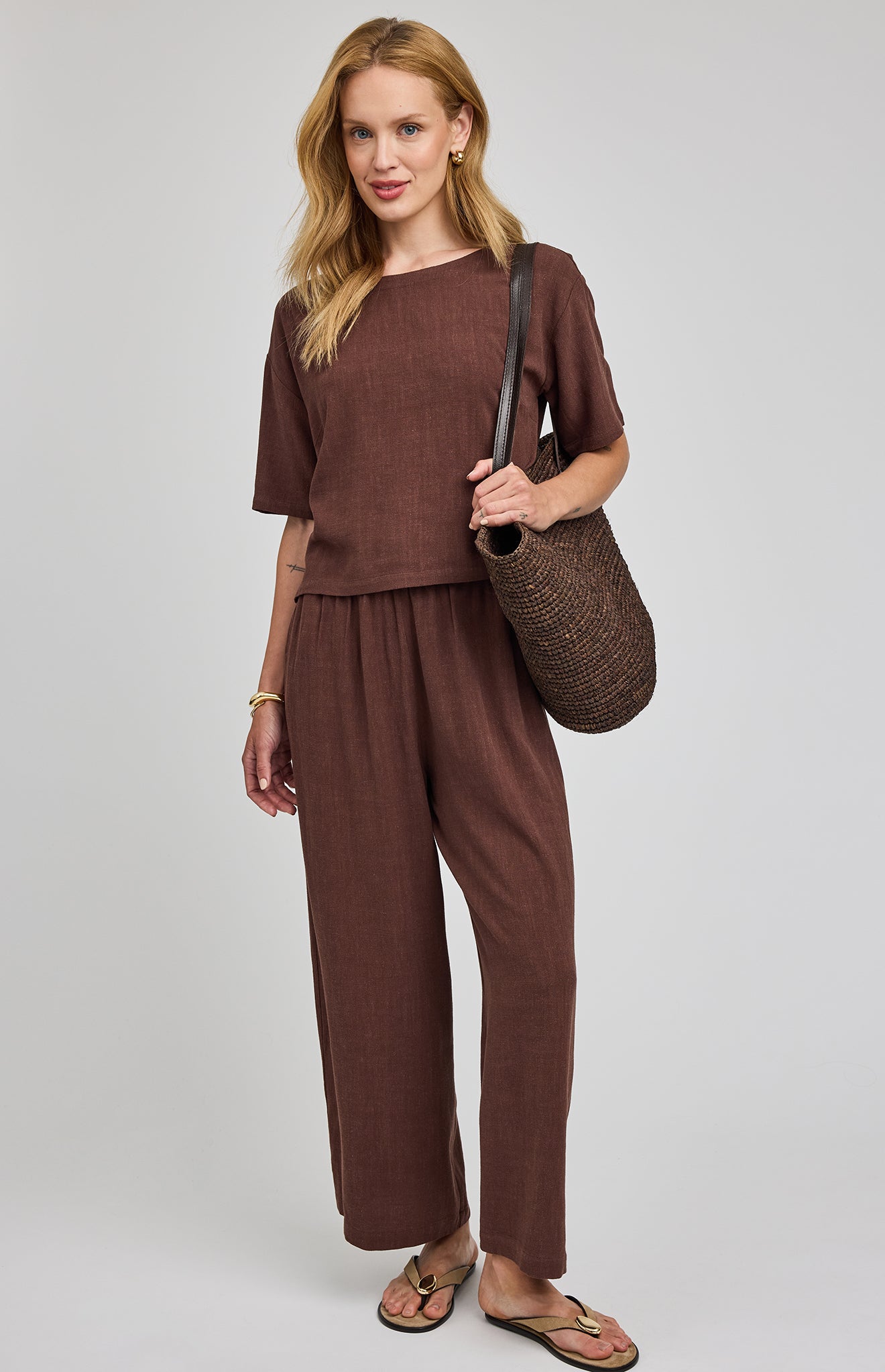 Gemini Linen Blend Top- Espresso