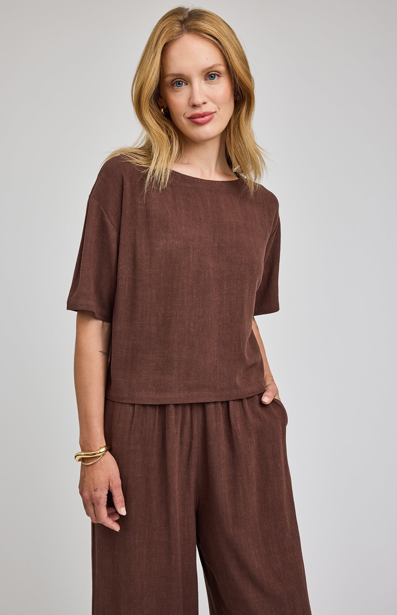 Gemini Linen Blend Top- Espresso
