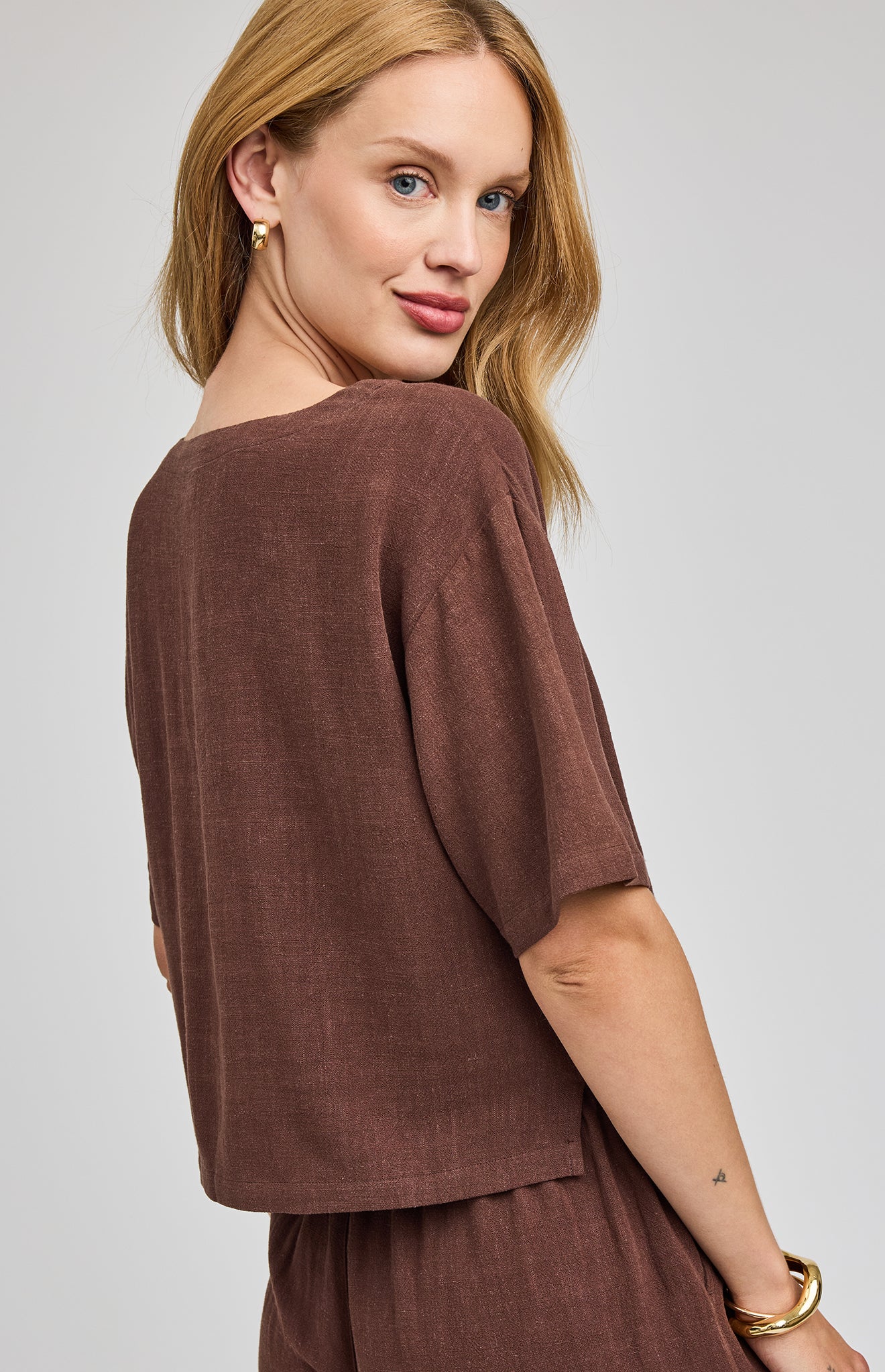 Gemini Linen Blend Top- Espresso