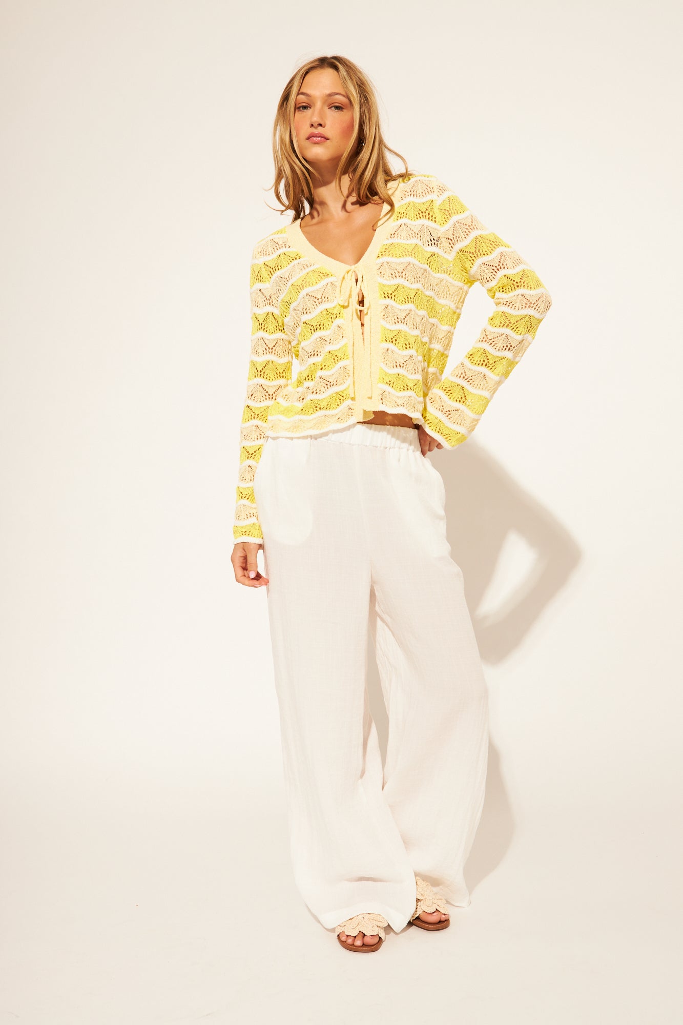 Gianni Tie Front Pointelle Knit - Citronella