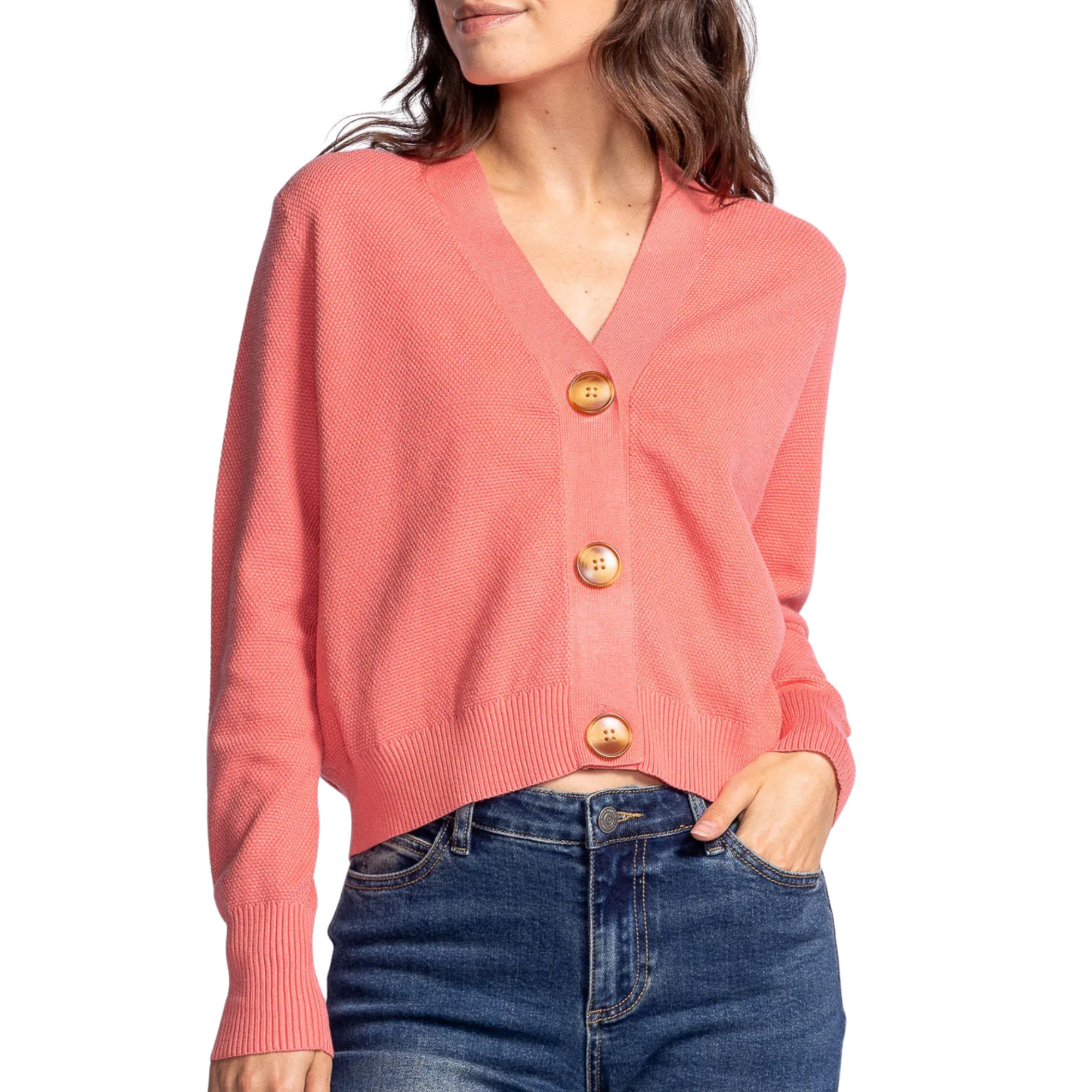 Hampton Button Cardigan in Coral/Pink