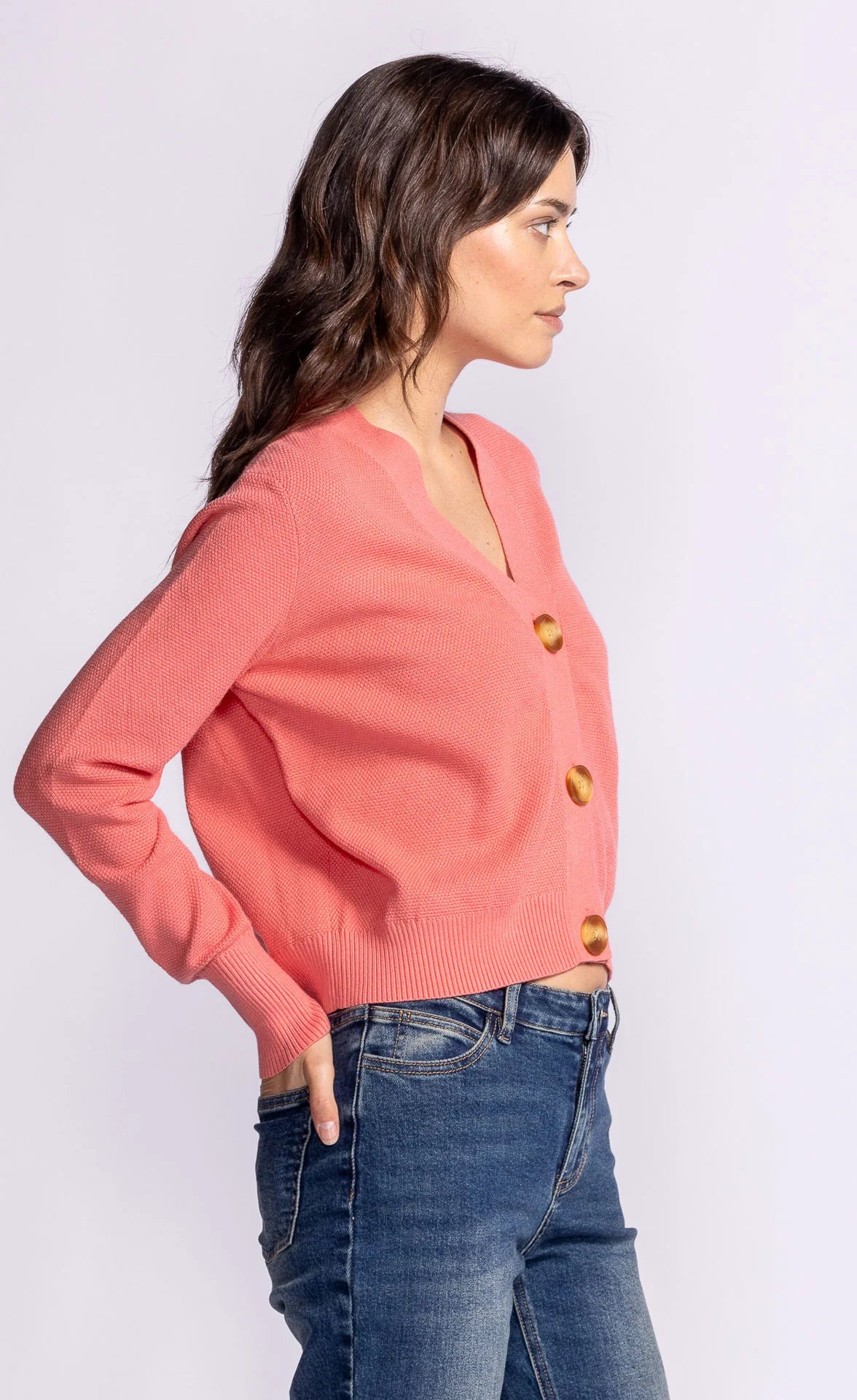 Hampton Button Cardigan - Coral/Pink