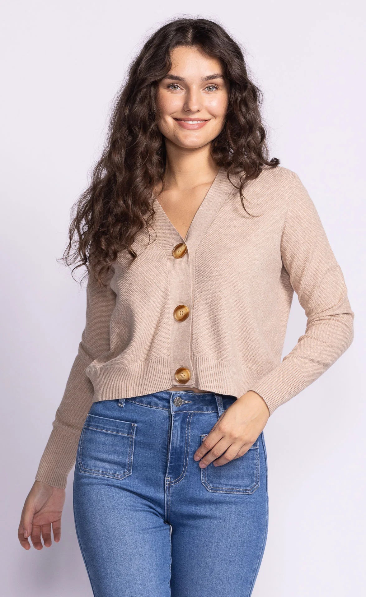 Hampton Button Cardigan - Taupe