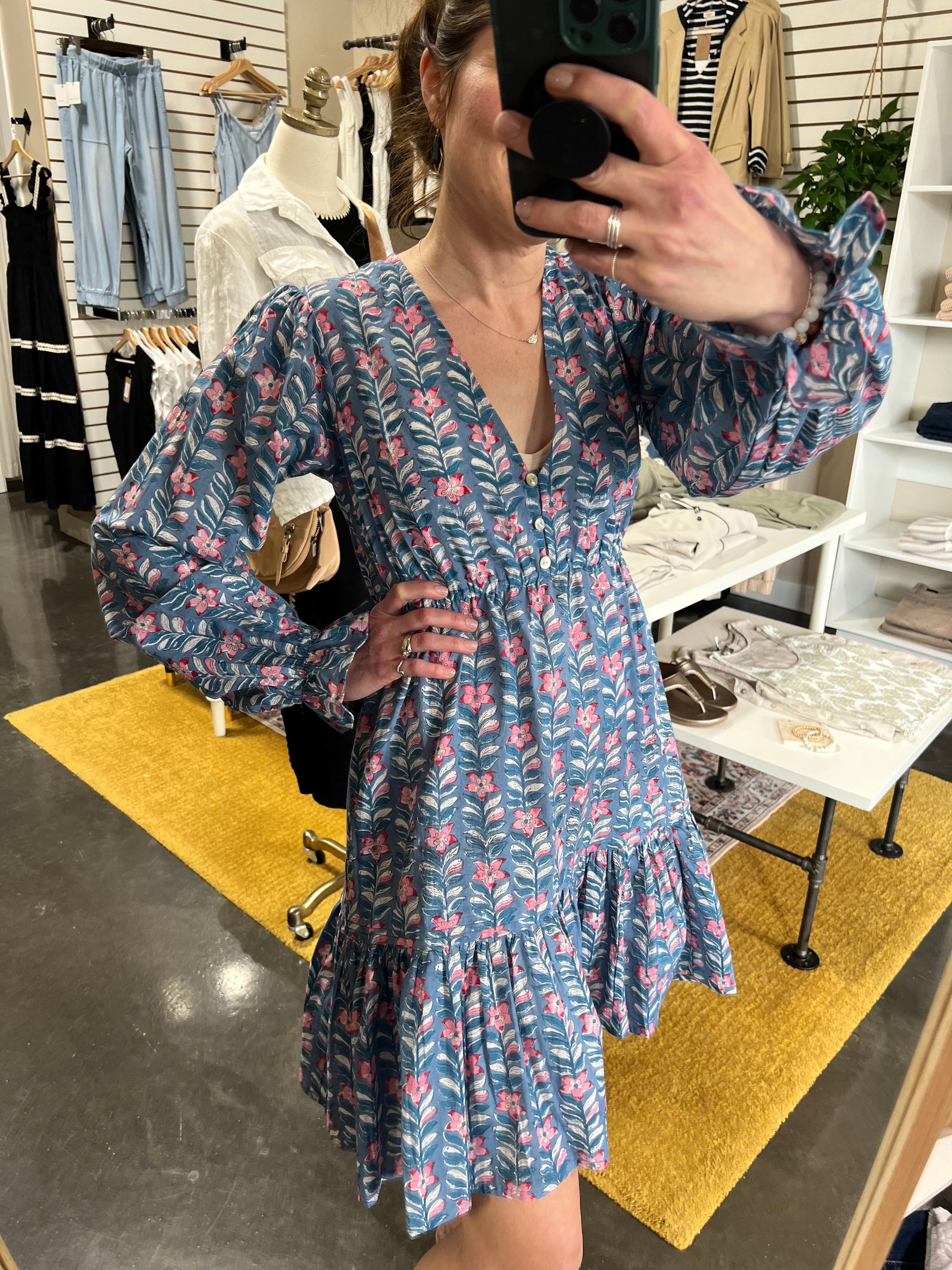 Tracy Ruffle Sleeve Floral Dress - Blue