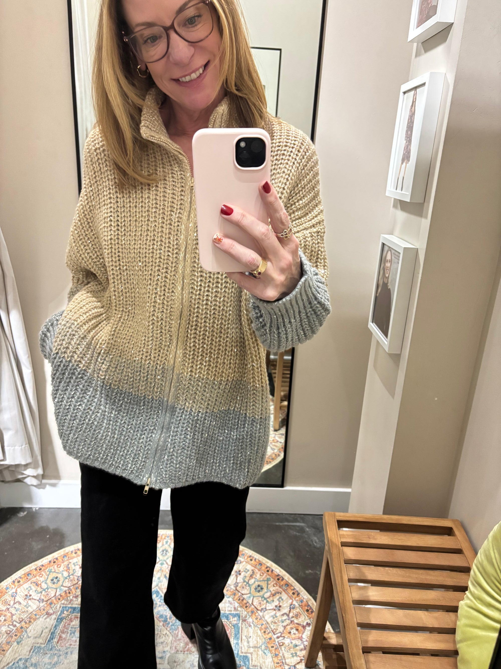 Ombre Shimmer Sweater in Camel