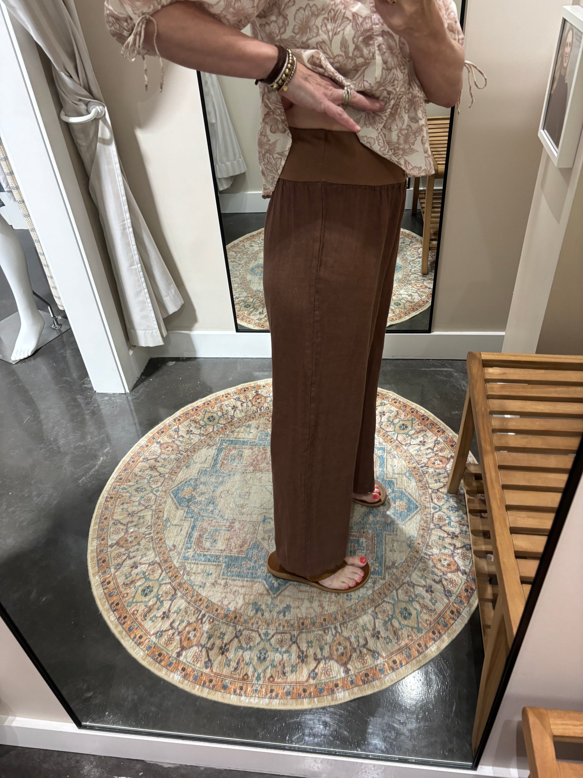 Lenore Wide Leg Linen Pant - Espresso Brown