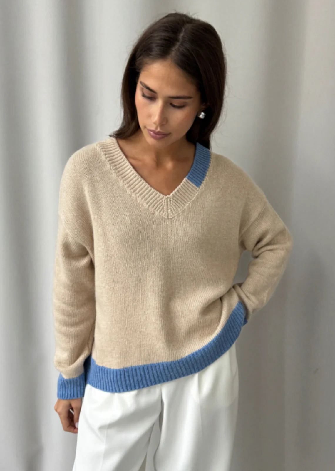 Jaime Bi-Colour Sweater - Sand/Blue