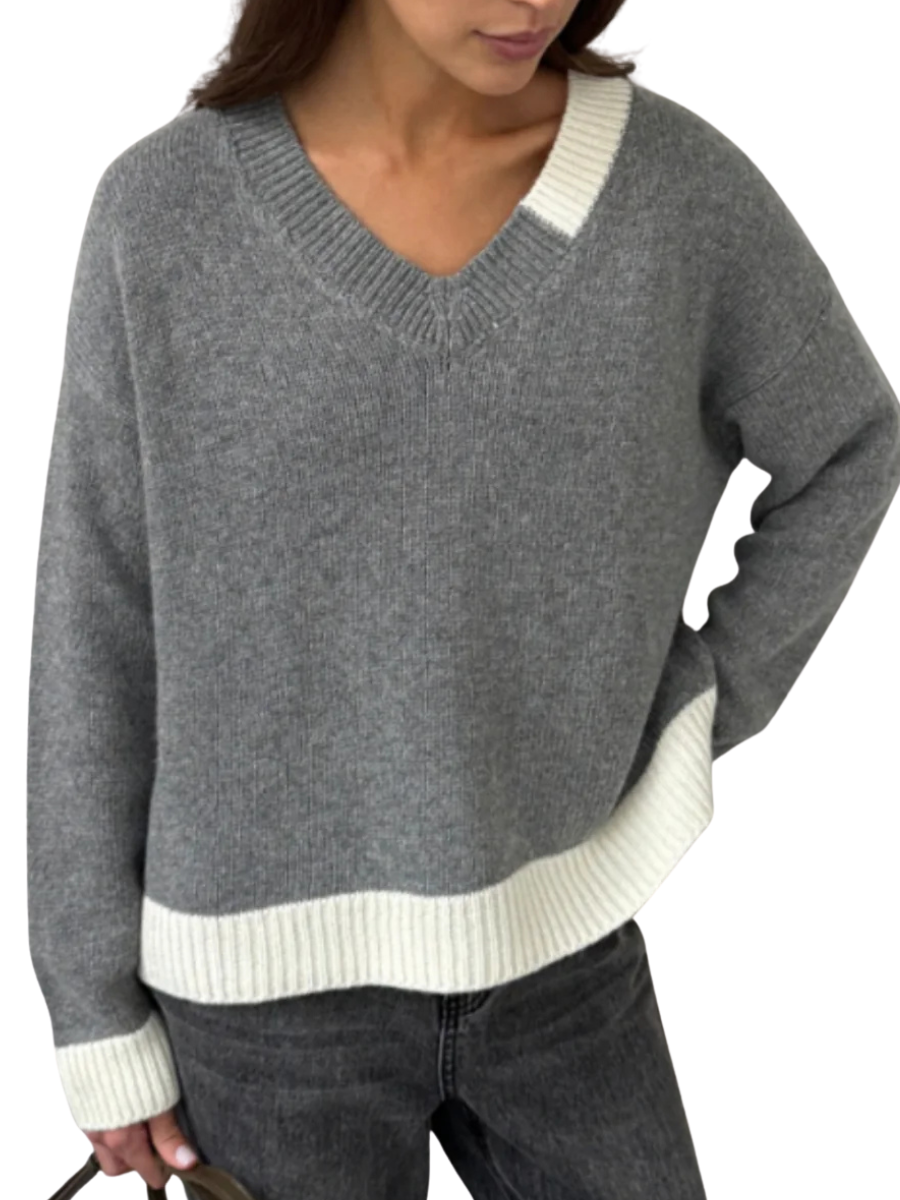 Jaime Bi-Colour Sweater - Grey/Off White