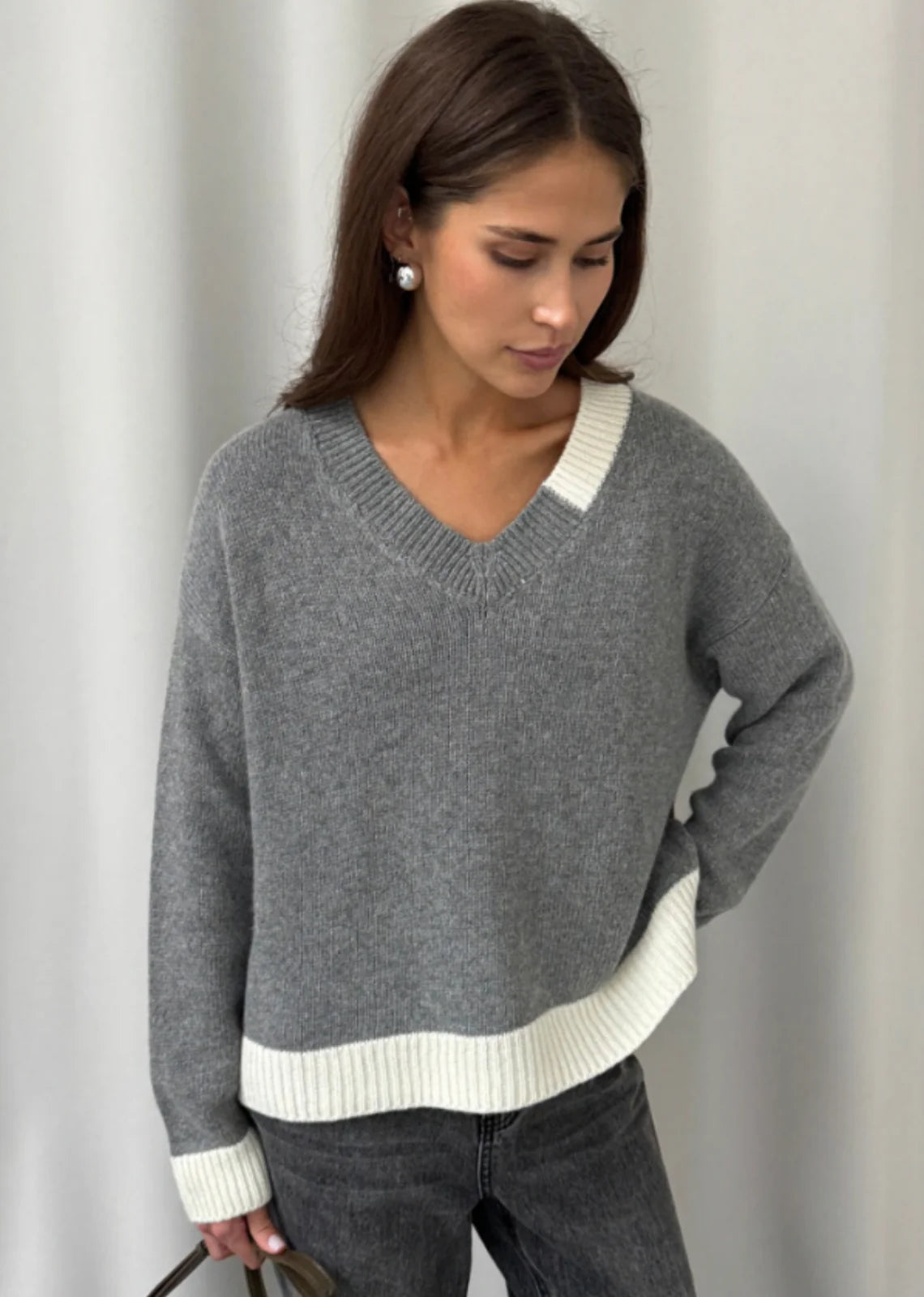 Jaime Bi-Colour Sweater - Grey/Off White