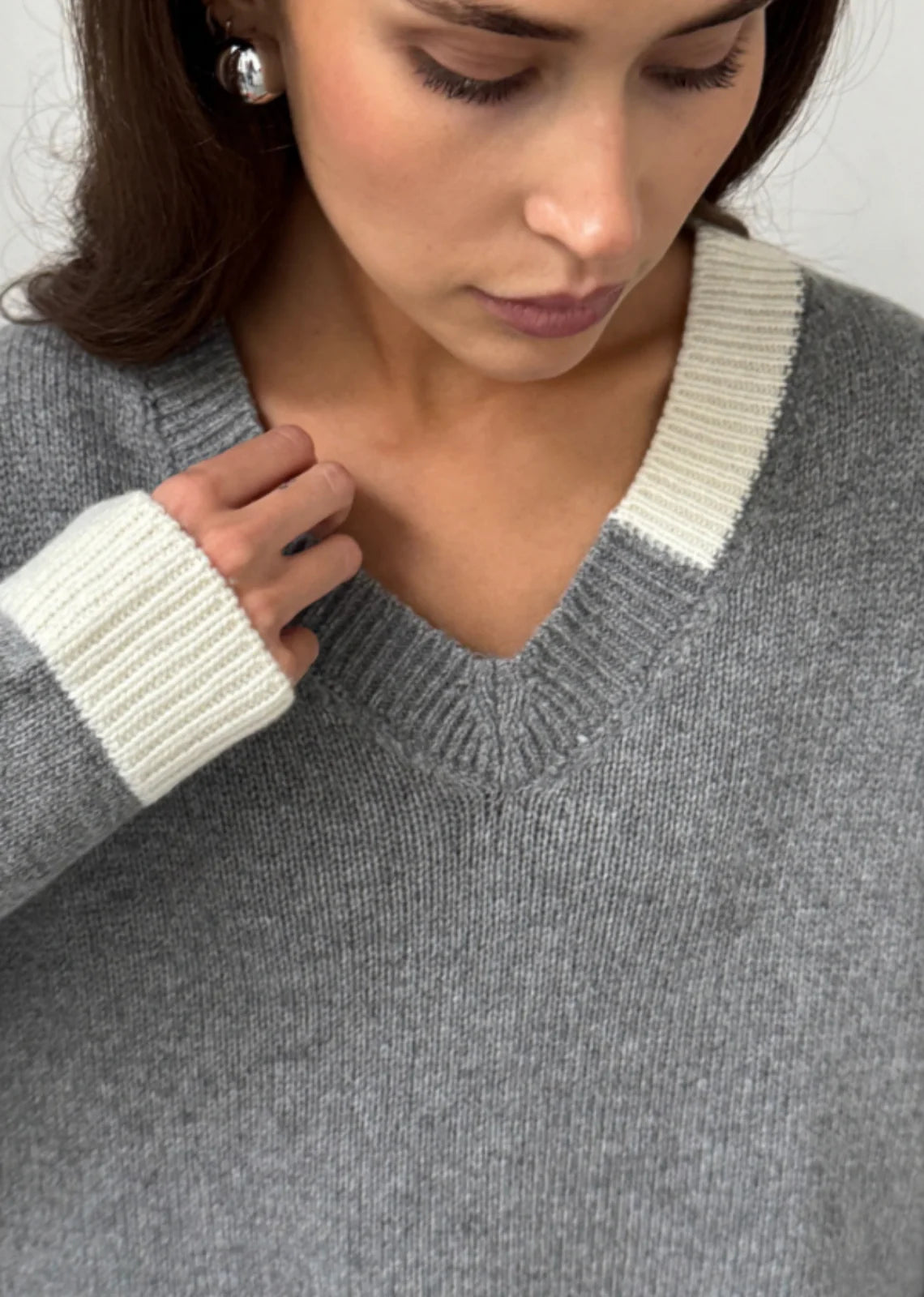 Jaime Bi-Colour Sweater - Grey/Off White