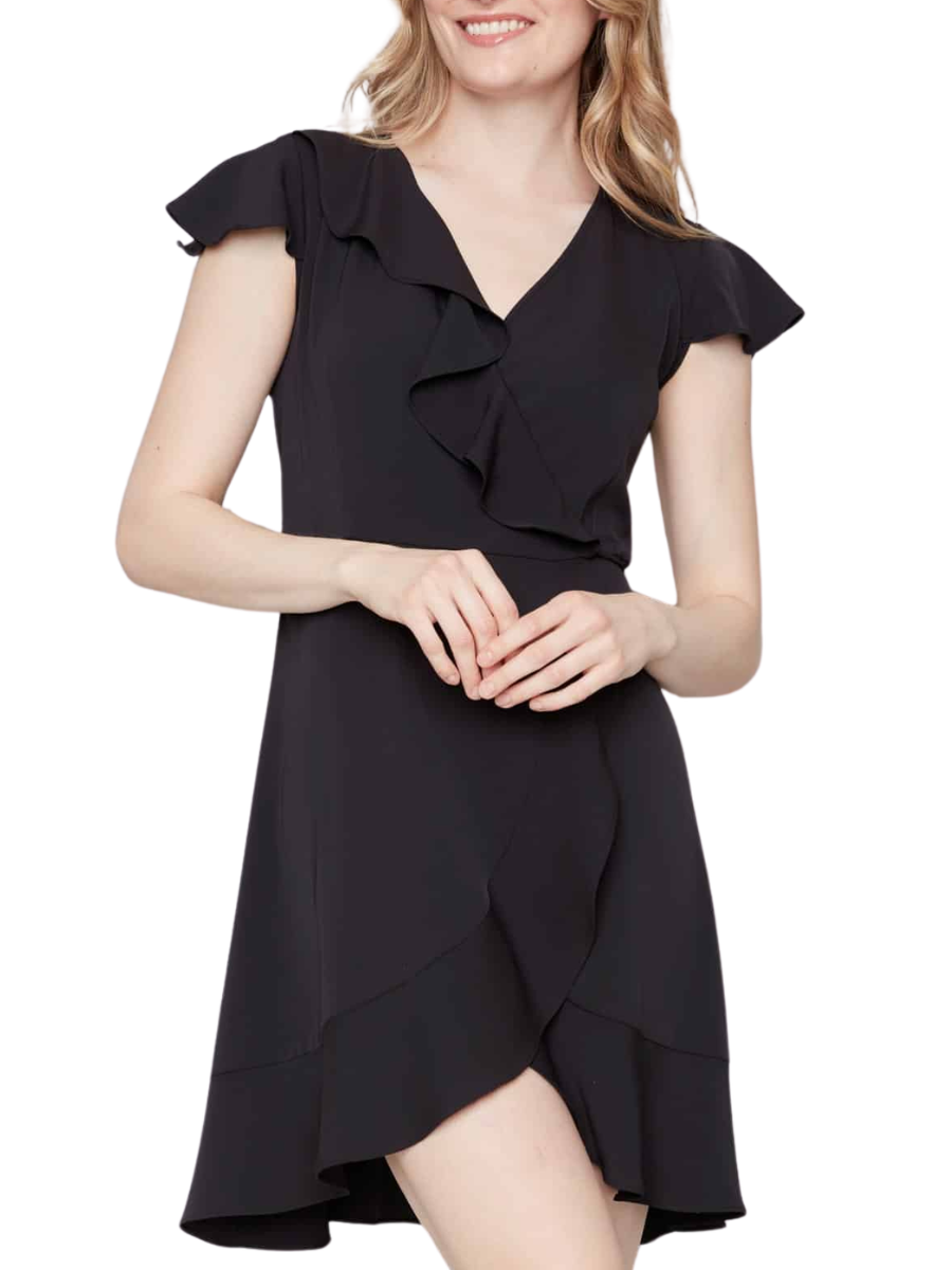 Jessie Vegan Silk Ruffle Dress - Black