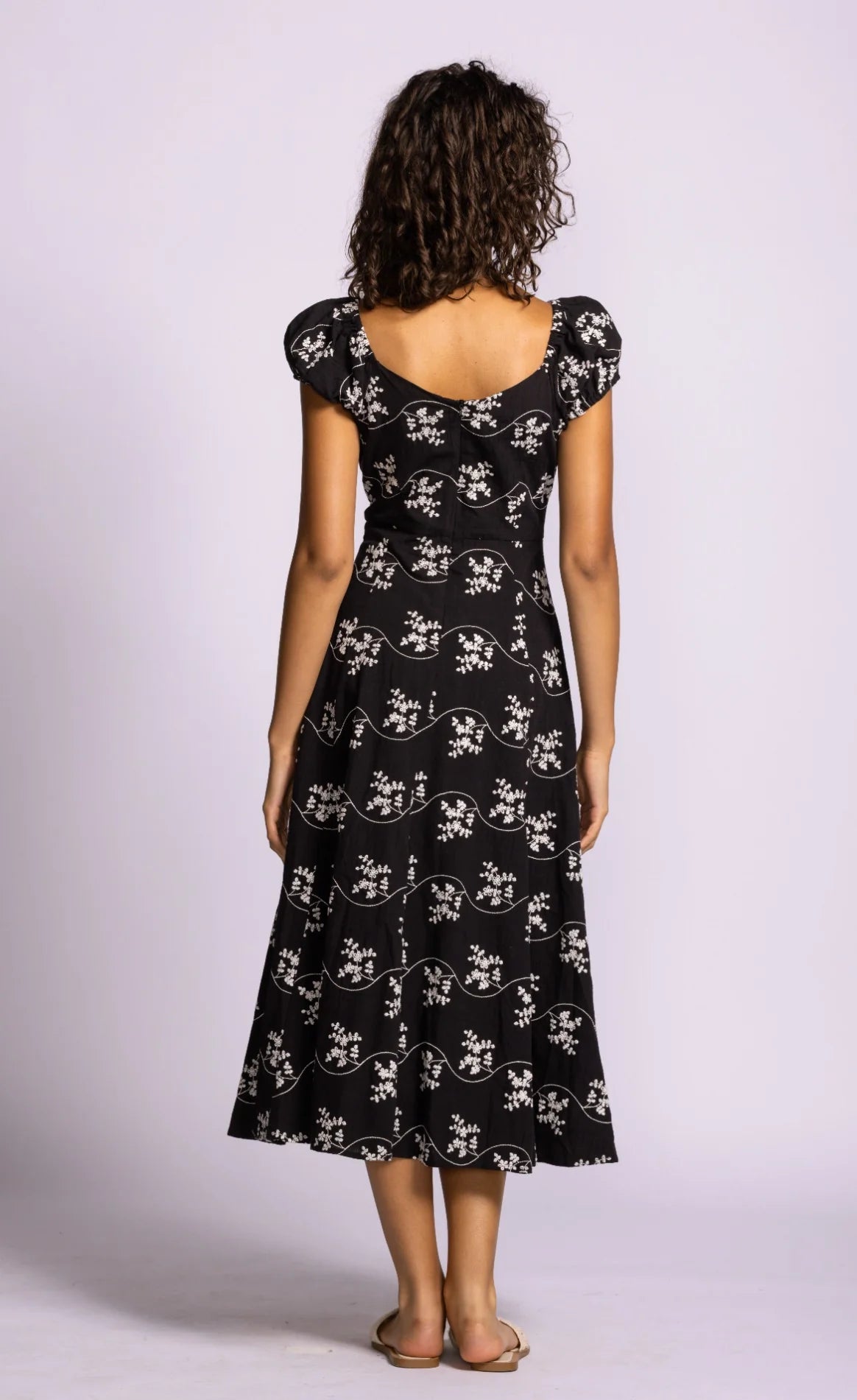 Juno Floral Print Midi Dress- Black