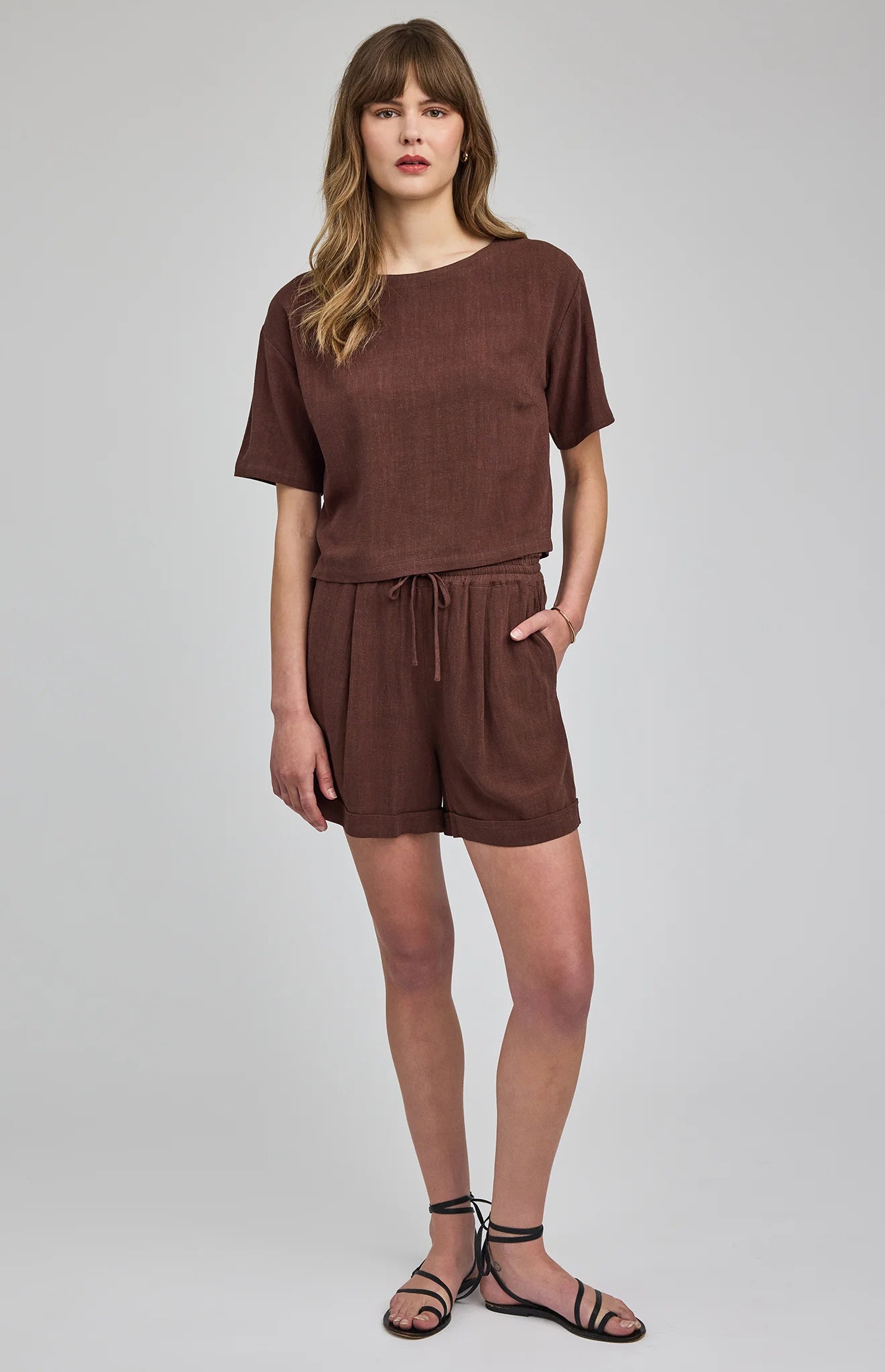 Juno Linen Blend Short- Espresso