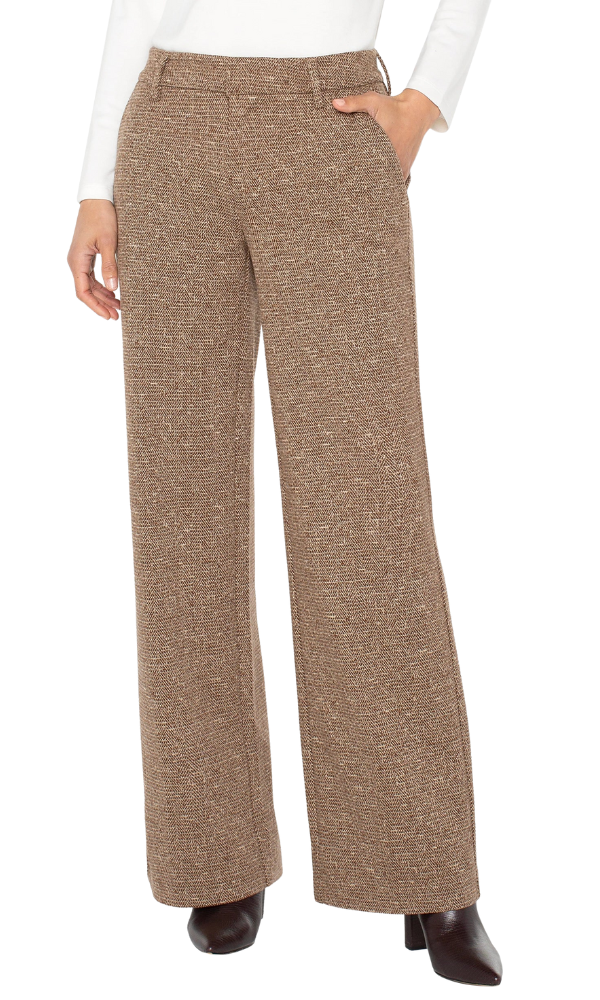 Kelsey Wide Leg Pant - Brown/Camel Herringbone