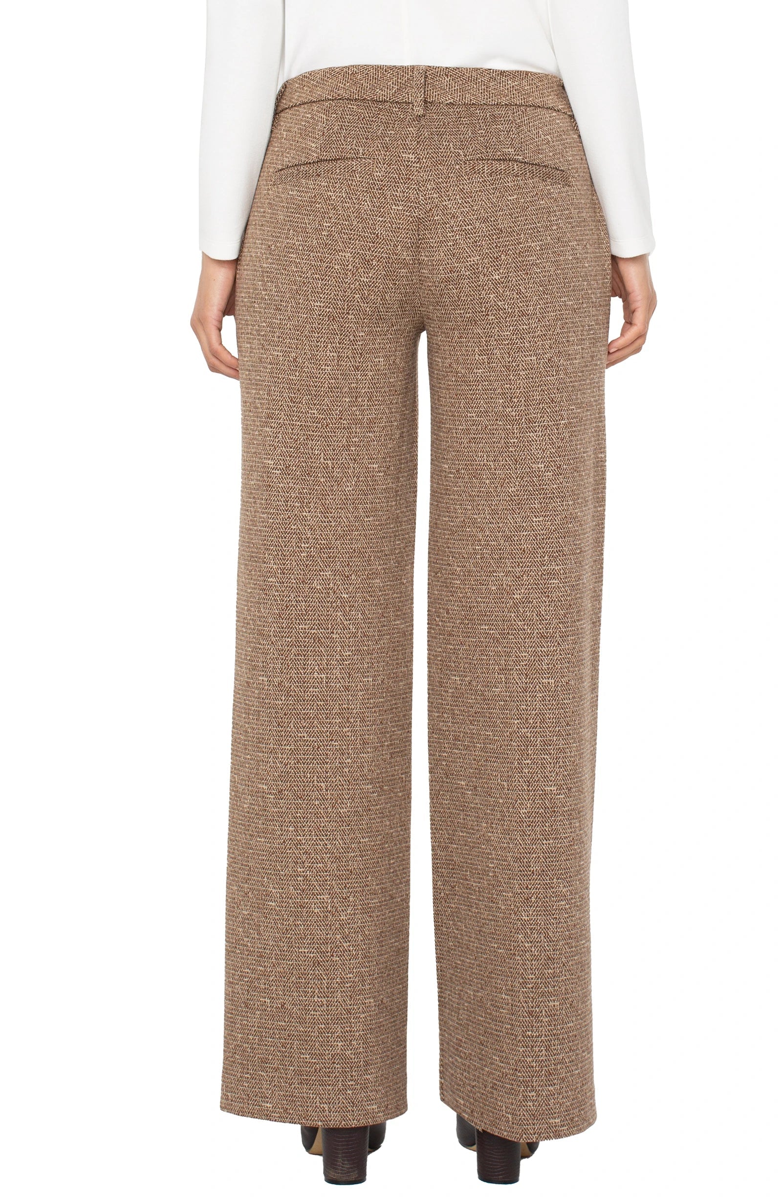 Kelsey Wide Leg Pant - Brown/Camel Herringbone
