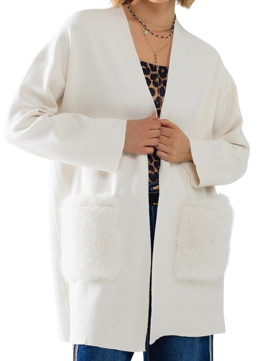 Lerina Plush Pocket Cardigan - French Cream