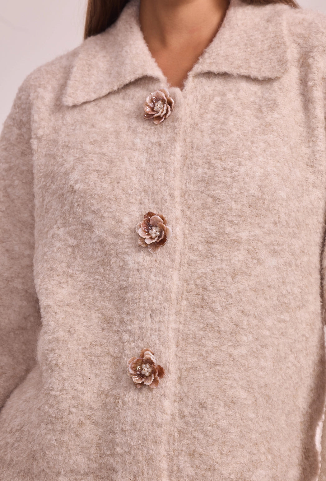 Laurene Floral Button Cardigan - Taupe