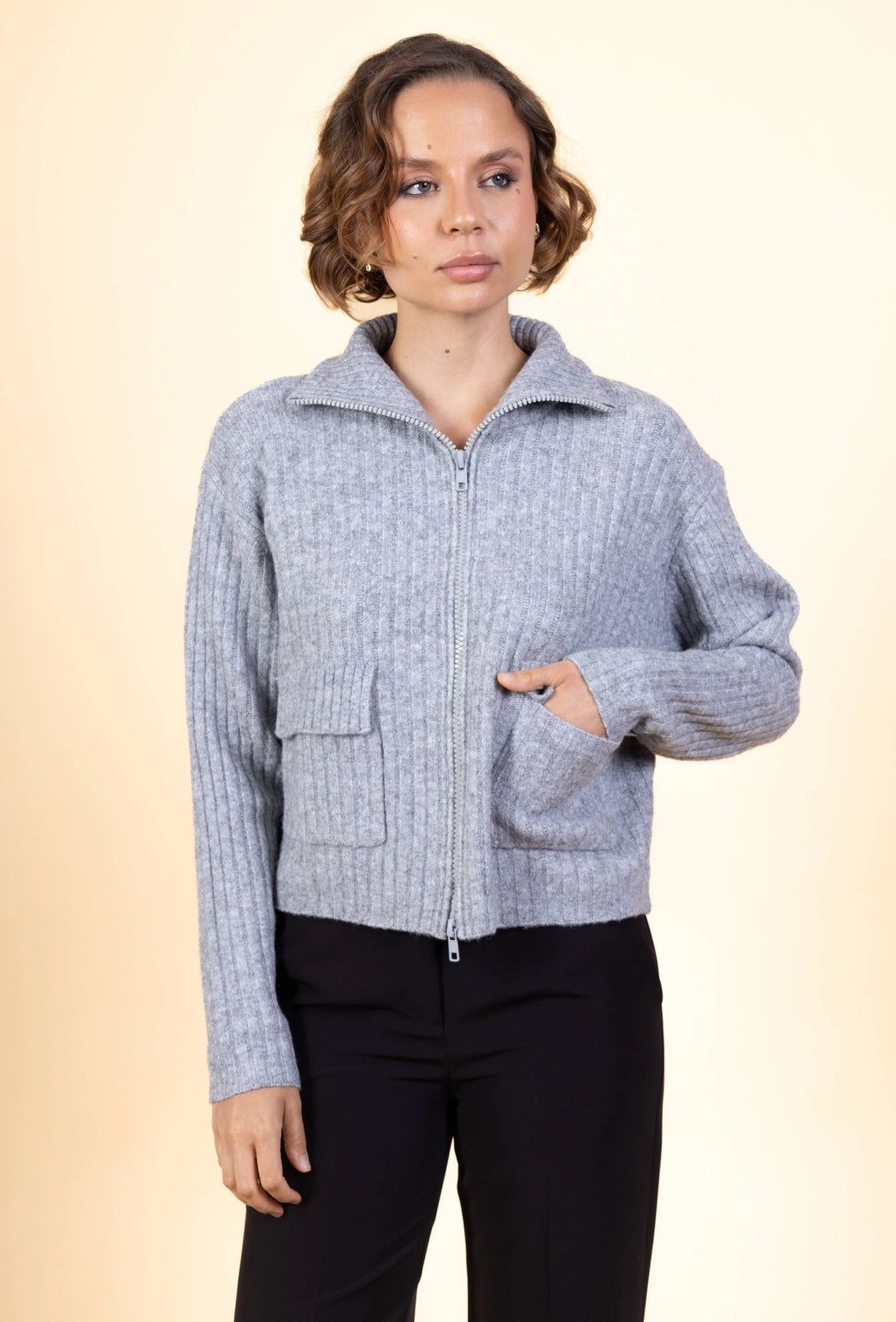 Laury Knit Zip-Up - Grey