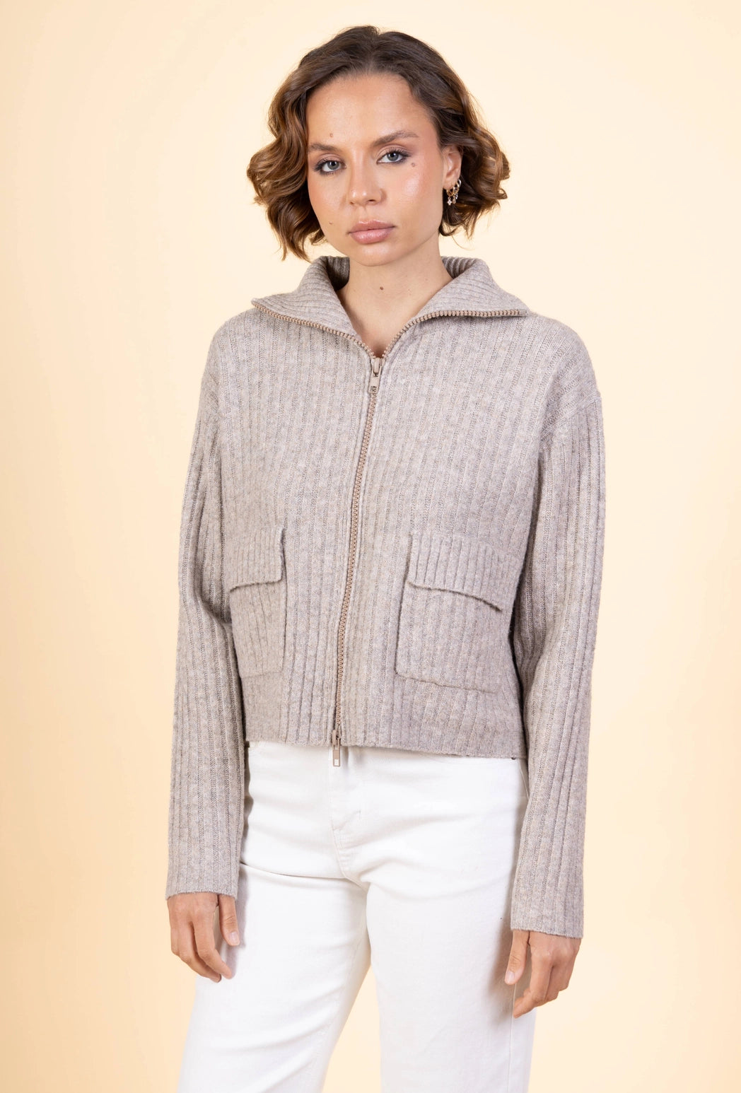 Laury Knit Zip-Up - Taupe