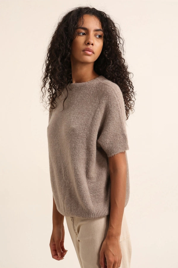 Layton Alpaca Short Sleeve Sweater in Mole