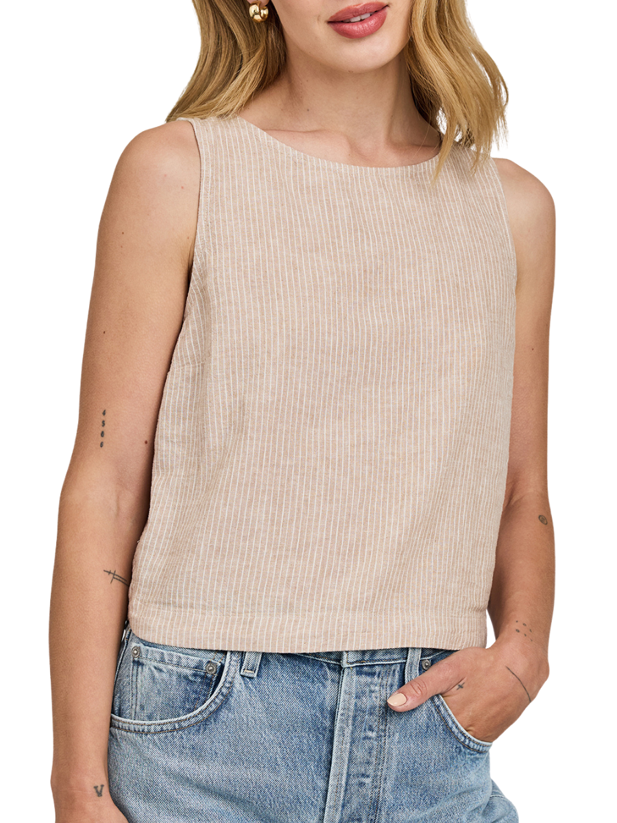 Leanna Linen Blend Tank- Beachwood Stripe