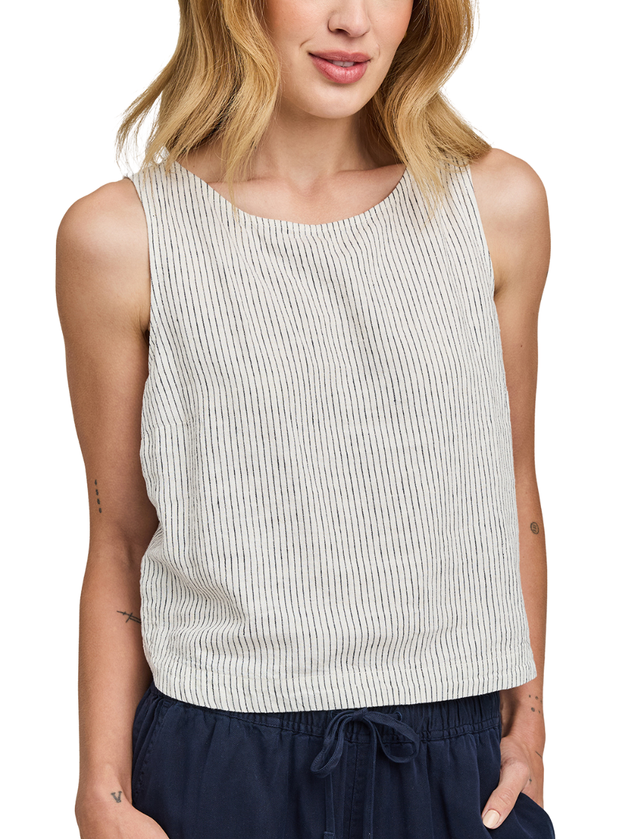 Leanna Linen Blend Tank- White Stripe