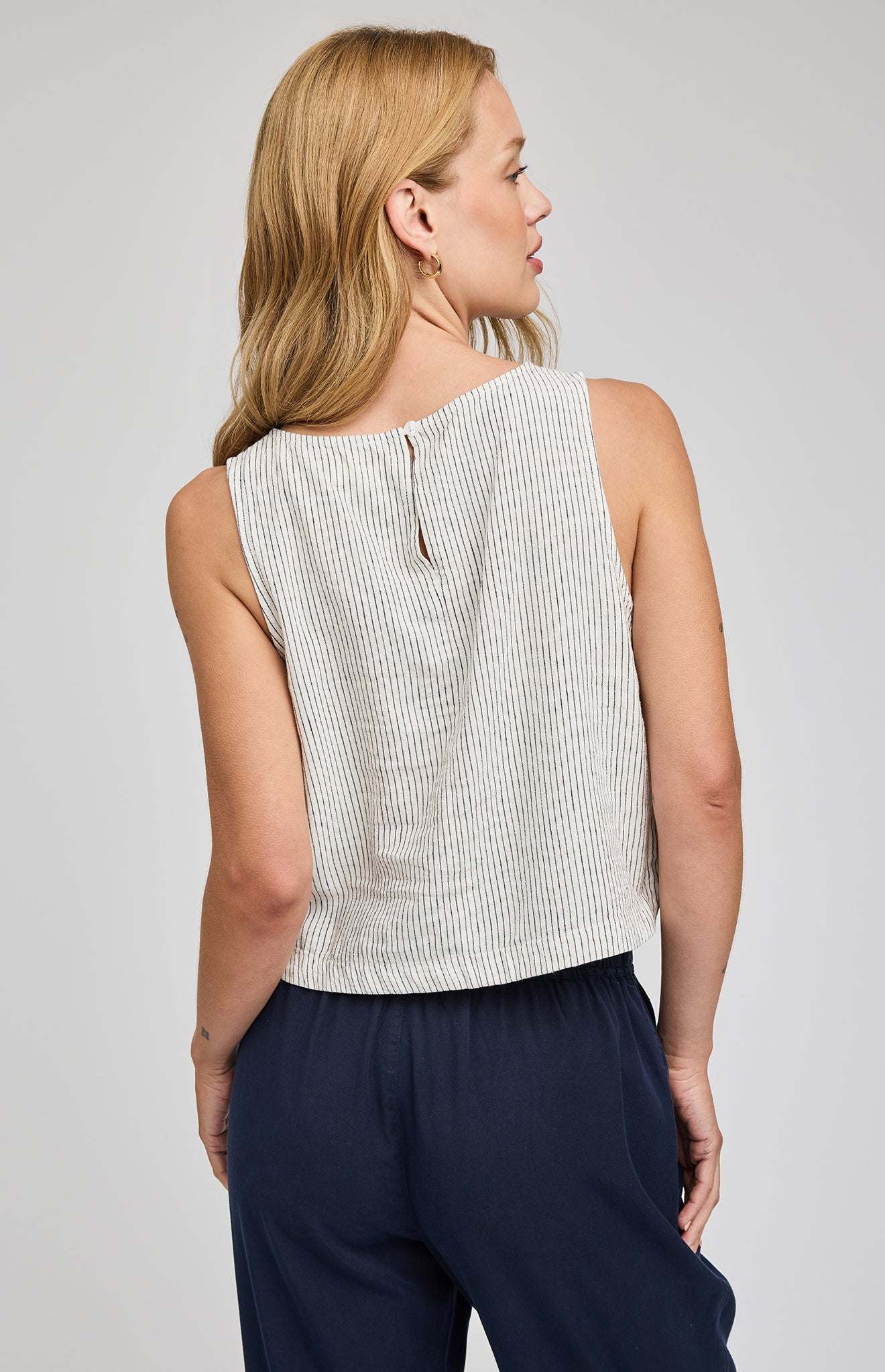 Leanna Linen Blend Tank- White Stripe