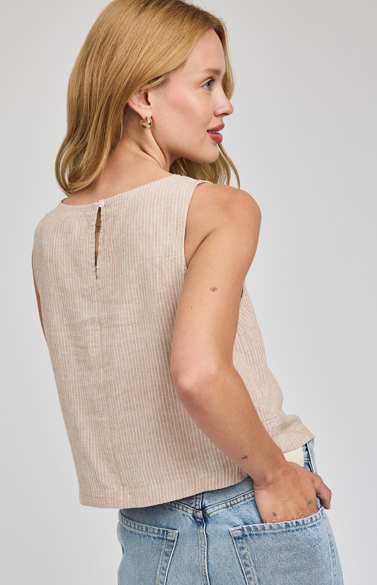 Leanna Linen Blend Tank- Beachwood Stripe