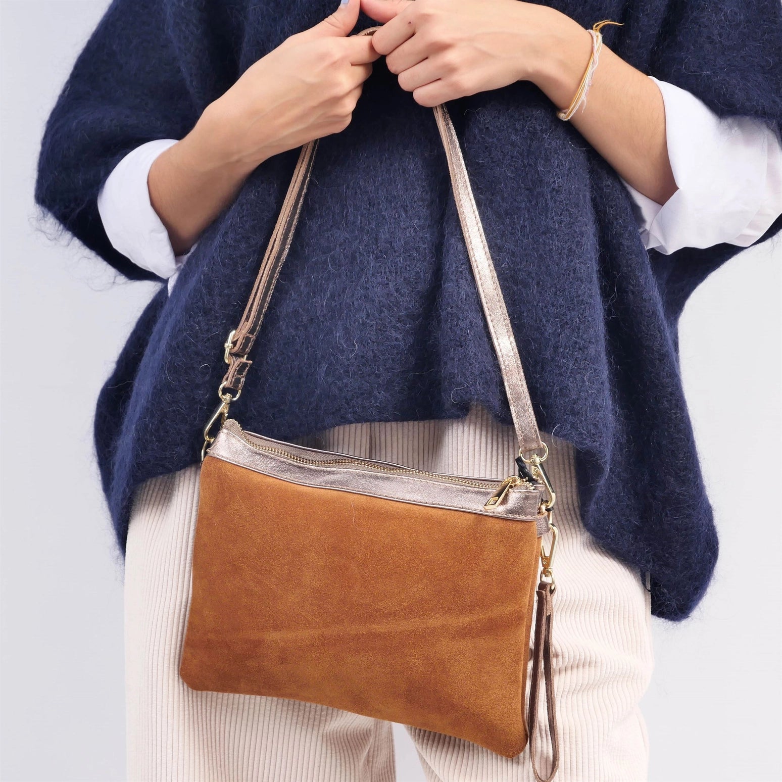 Leather Pouch- Suede Camel