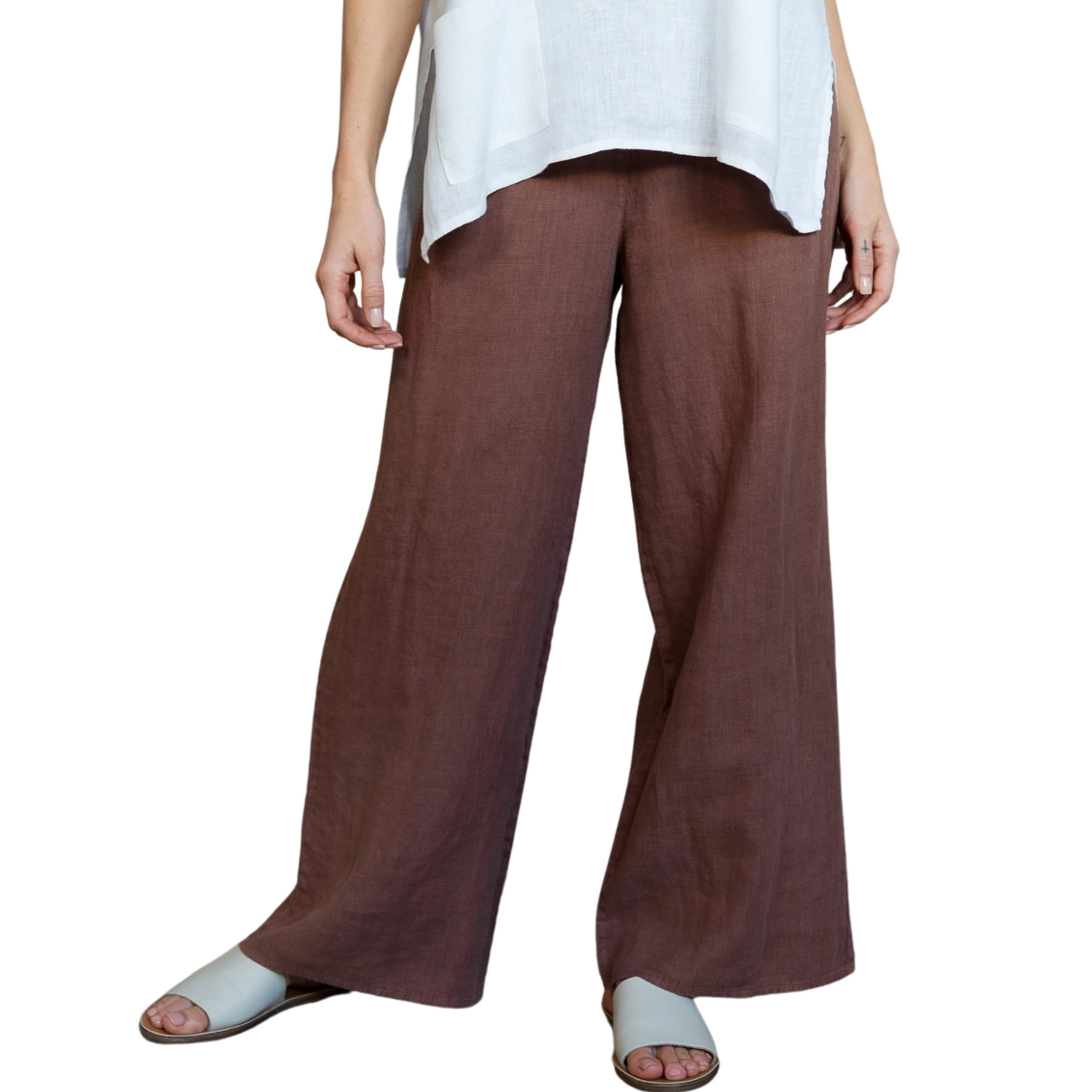 Lenore Wide Leg Linen Pant - Espresso Brown