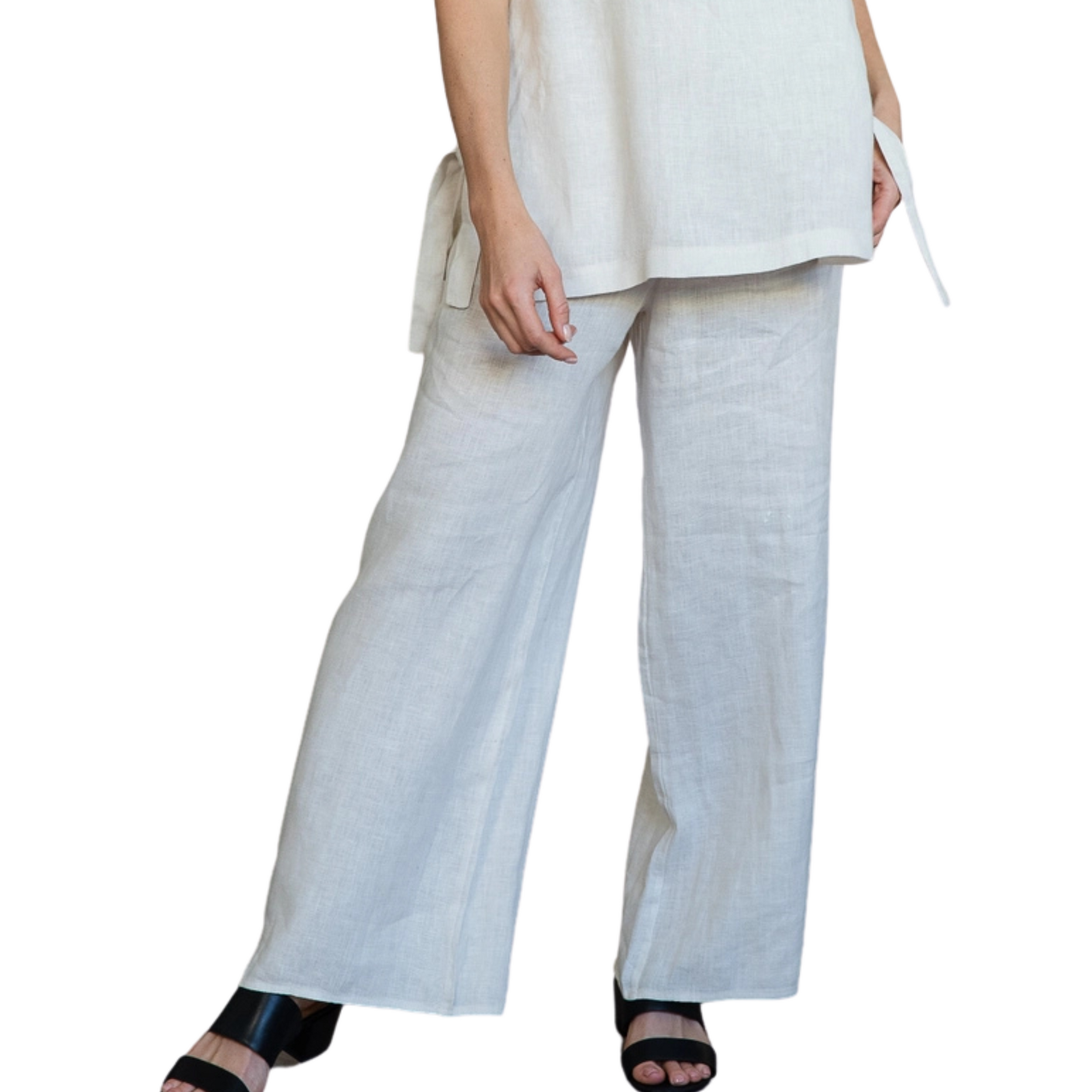 Lenore Wide Leg Linen Pant - Buff
