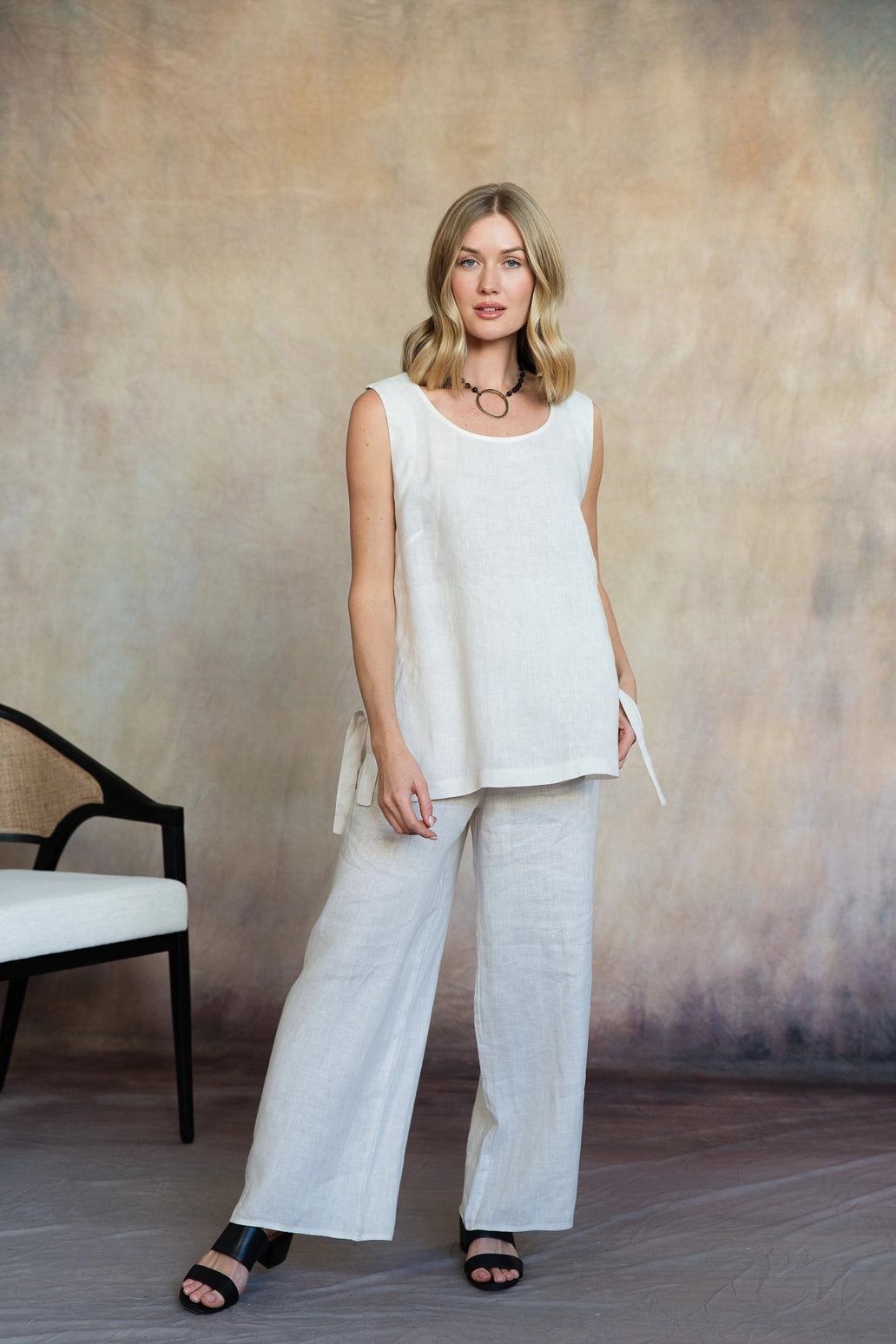 Lenore Wide Leg Linen Pant - Buff